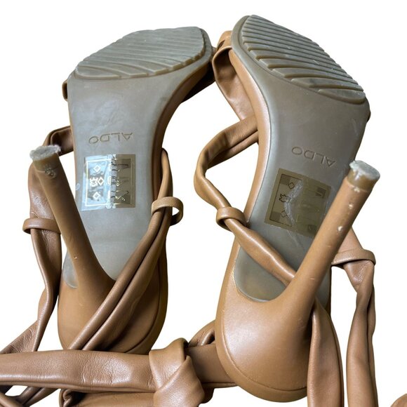 Aldo Faux Leather Square Open Toe Lace Up Stiletto Heels Brown Sz 9 - Picture 8 of 8